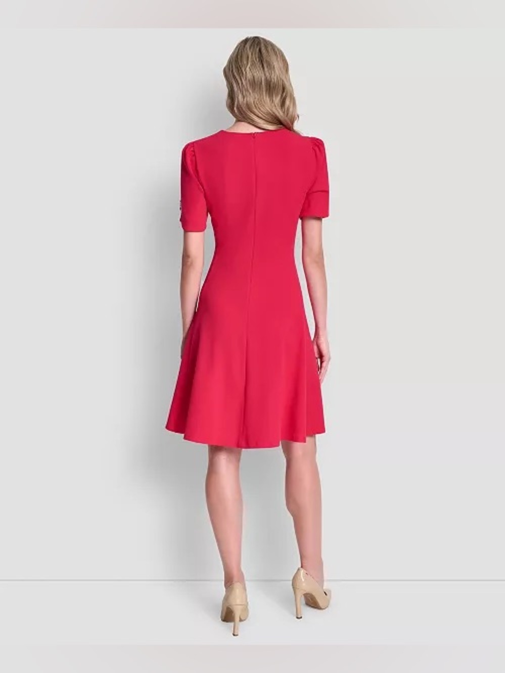 DKNY Fuchsia Short-Sleeve Midi A-Line Dress - Picture 2 of 12